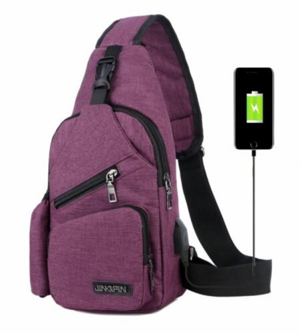 Men's Canvas USB Charging Chest Pack, Travel Messenger Bag